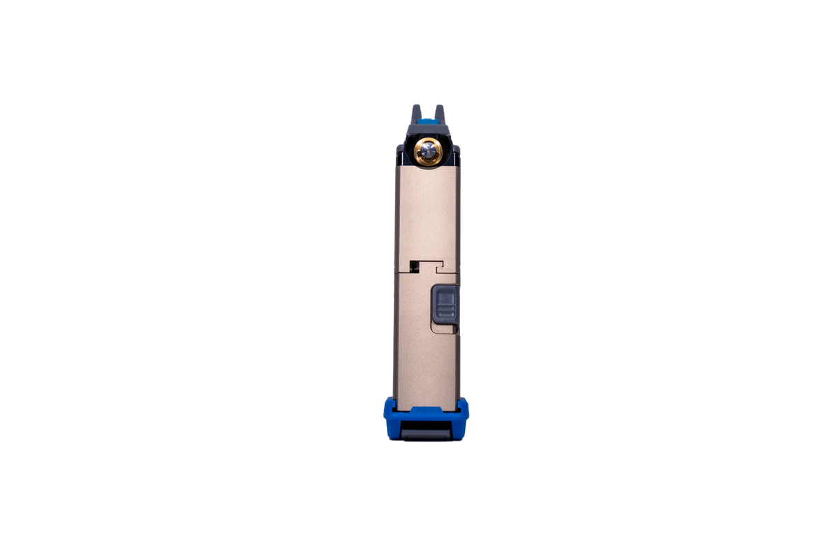 Chargeur UNIT9 Compact vue arrière — détail valve CO2 et base bleue