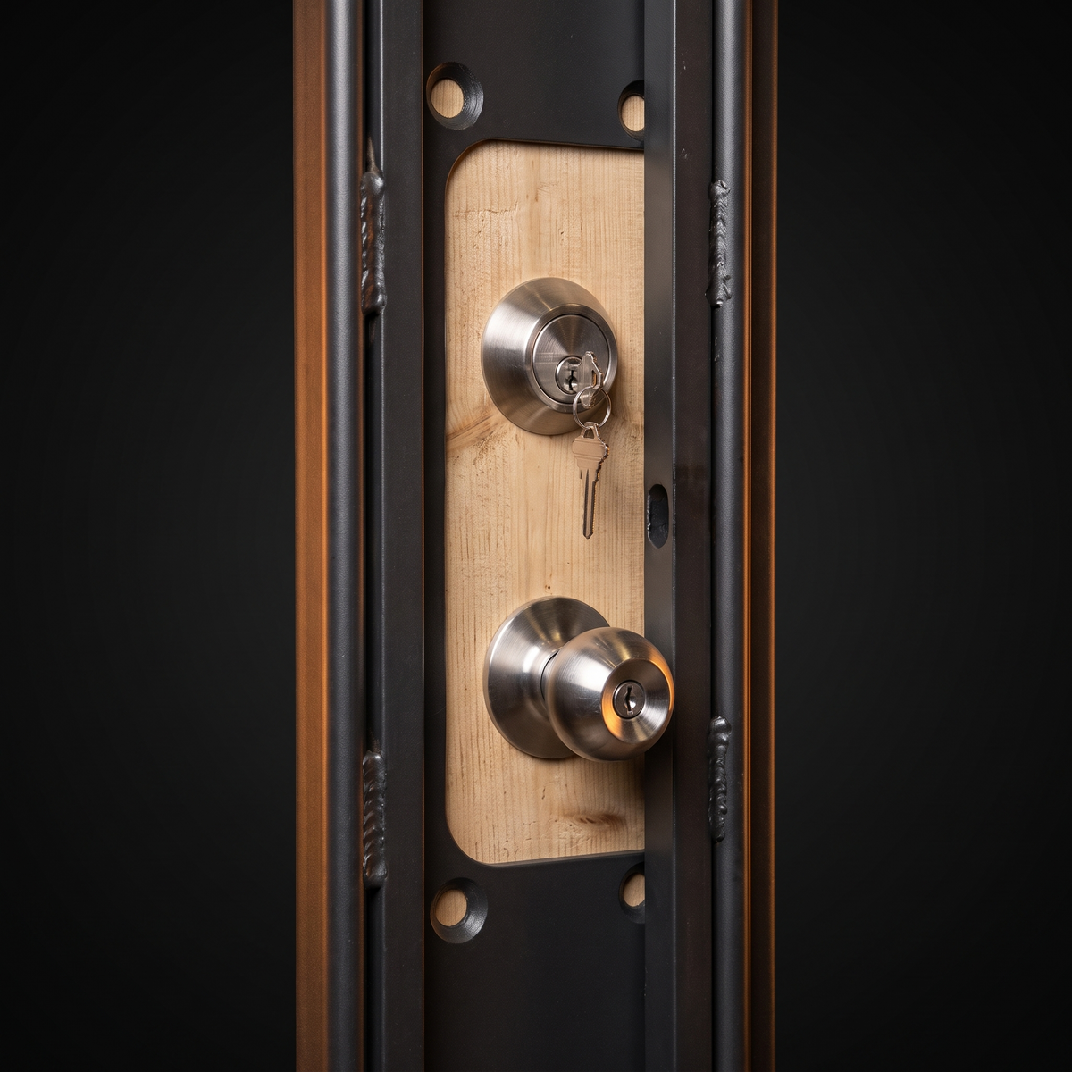 TD8040 GEN3 — détail mécanisme de gâche et insert bois pour effraction balistique