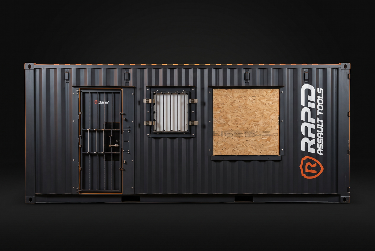 Rapid Breach Box LE — face résidentielle, porte sécurisée et fenêtre grillagée